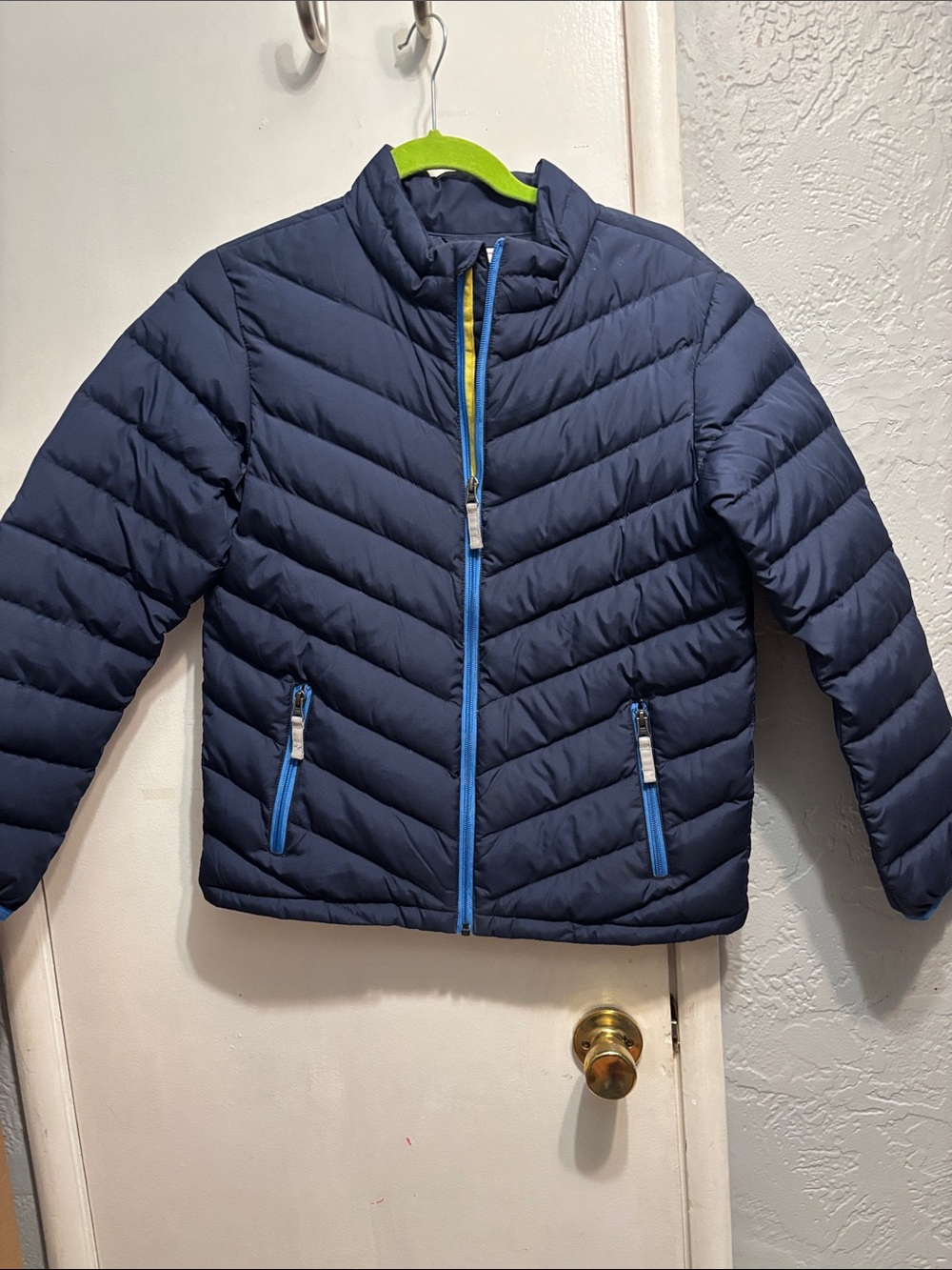 Hanna Andersson Navy Quilted Down Puffer Jacket with Blue Trim